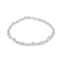 .925 Sterling Silver Prong Set Diamond Accent Curved Spiral Link Bracelet (I-... - £88.81 GBP