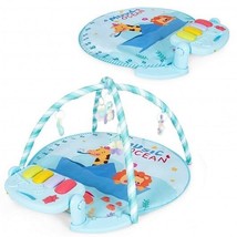 Baby Activity Play Piano Gym Mat with 5 Hanging Sensory Toys-Blue - £72.52 GBP