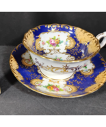 Minton 5329 Cobalt Blue Cup &amp; Saucer Hand Painted Floral Heavy Raised Go... - €131,66 EUR