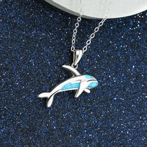 18&quot; Blue Created Opal Dolphin Pendant 925 Silver Chain Necklace Women&#39;s Jewelry - £87.88 GBP