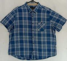No Boundaries Men&#39;s Blue Plaid  Short Sleeve Shirt Button Up 100% Cotton... - $10.44