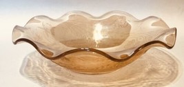 Vintage Jeannette Louisa Iridescent Marigold Carnival Glass Bowl Ruffled Rim - £18.92 GBP