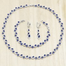 Exquisite Royal Blue Semi-precious Silver Color Jewelry Sets for Women Bride Nec - £44.88 GBP