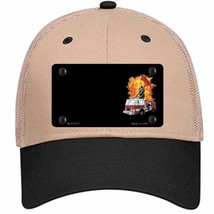 Fire Engine Flames Flaming Ax Offset Novelty Khaki Mesh License Plate Hat - £22.80 GBP