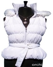 Cache Faux Fur Hoodie Vest Jacket Top New Quilted Down Filled Self-Belt $168 NWT - £52.62 GBP