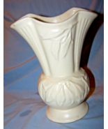 Vintage McCoy White Flare Top, Leaf Decorated Vase-6 inches tall - $61.51 CAD