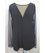 NWT DKNY black sheer sleeves and neckline blouse top Sz L MSRP $69 - $40.00