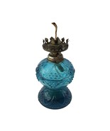 Diamond Quilted Oil Lamp 1950&#39;s Ice Blue Glass  Burner Made In Hong Kong - $370.49 MXN