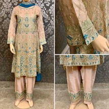Pakistani Tea Pink A-Line style  Shirt Chiffon Suit, Fancy Threadwork ,Sequins,M - £122.50 GBP
