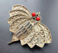 Vintage 925 Sterling Silver Moth Species Coral Brooch - £35.90 GBP