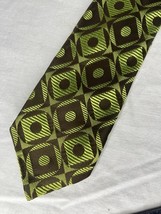 Vintage Rhodia Tie Green &amp;. Brown Circle &amp; Diamond Pattern Italian Made - $186.21 MXN