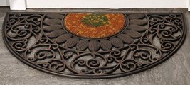 Half Circle Rubber and Coir Doormat with Ornate Cutout Detailing 30" x 18" Brown image 2
