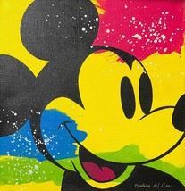 Paulina Del Mar &quot; Mickey Mouse Giallo &quot; Misto Media Con Acrilico su Tela Disney - £255.85 GBP
