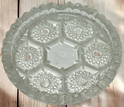 Vtg Italian Pressed Glass Sawtooth Ashtray Crystal Cut Starburst Pattern 4.25" image 2