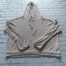 American Eagle Hoodie Women Beige Waffle Knit Pullover Crop Long Sleeve Oversize - £16.05 GBP