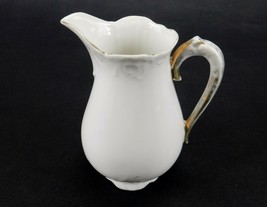 Vintage Porcelain Cream Pitcher, White Body w/Gold Handle &amp; Trim, Emboss... - $12.69