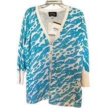 Bob Mackie Watercolor 3/4 Sleeve Cardigan Sweater Size L - £26.90 GBP