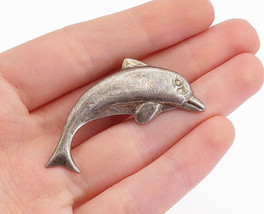 925 Sterling Silver - Vintage Dark Tone Leaping Dolphin Brooch Pin - BP1737 - £23.18 GBP