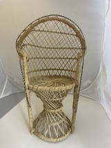 Mini Peacock Wicker Chair Rattan Fan Back 15” Doll Plant Stand Boho Hipp... - $14.99