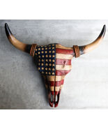 Rustic Western Patriotic USA American Flag Steer Bison Bull Cow Skull Wa... - $75.28 CAD