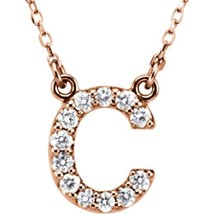 Precious Stars 14K Rose Gold 1/8CTW White Diamond Initial C Pendant Necklace - £366.44 GBP