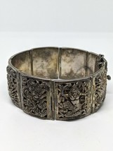 Antique Sterling Silver 925 Siam Deco Ornate Bracelet 7.5&quot; - £160.88 GBP