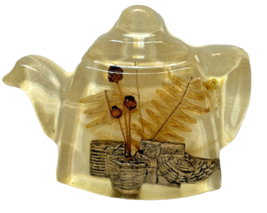 Vintage Lucite Teapot Shaped Paperweight 4.25 x 3.5 Brown and Creams - £17.98 GBP
