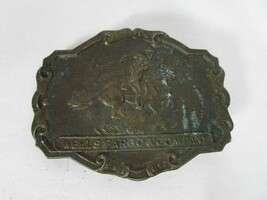 Vintage Wells Fargo &amp; Company Pony Express Brass Belt Buckle - £15.57 GBP