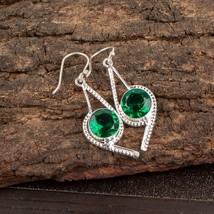 Lab Created Emerald Gemstone 925 Silver Earring Handmade Jewelry Earring - £8.97 GBP