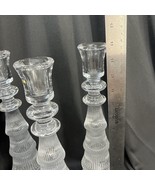 3 Clear Glass Tall Single Candle Stick Holders Pillar 13 in Hollow Stem ... - $29.95