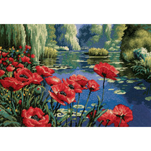 Dimensions Needlepoint Kit 16&quot;X11&quot;-Lakeside Poppies Stitched In Thread - £33.95 GBP