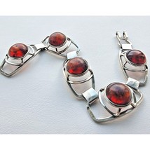 Vintage 925 Sterling Silver Amber Cabochon Bracelet At - $105.73