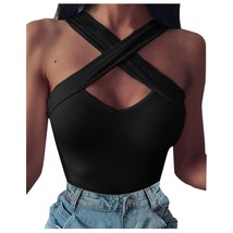 New Fashion Women Casual Tank Top Women  Beach Fashion Cross Sleeveless Solid Ve - £27.79 GBP