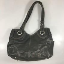 Tignanello Black Leather Shoulder Bag Handbag Contrast Stitching Double Straps - £30.07 GBP