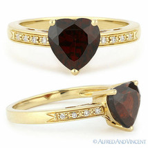 1.71ct Heart-Shape Garnet &amp; Round Cut Diamond Engagement Ring in 14k Yellow Gold - £360.61 GBP
