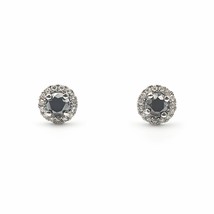 9k white gold black diamond halo stud earrings/0.50 ct black diamond earrings - £911.76 GBP