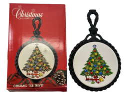 Christmas By Carlton Ceramic Tile Tree Presents Trivet w/ Original Box - £15.57 GBP