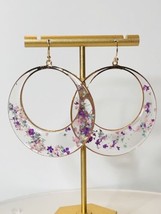 Clear Acrylic Dried Flowers Floral Gold Tone Earrings Hoop Dangle NEW US... - £12.30 GBP
