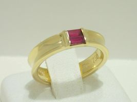 18k Yellow Gold Over Women&#39;s Wedding Band Ring with Emerald Cut Ruby 0.40CT - £80.44 GBP