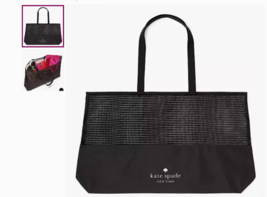 Kate Spade Black Mesh Stripe Tote Bag 15&quot; x 22&quot; New in Package - $24.75