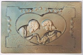 Postcard Embossed To My Valentine Boy Kissing Girl&#39;s Hand Glitter - £3.10 GBP