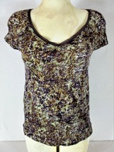 Vera Wang Womens Small Petite S/S Purple Brown Lace Trim Collar Stretch Top (B7) - £4.96 GBP