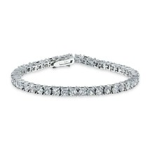 4mm Round Cut Simulated VVS1 Tennis Bracelet 14K White Gold Plated Silver 7&quot; - £85.93 GBP