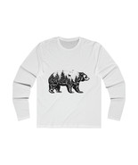 Bear Forest Image Long Sleeve Slim Fit Crew Neck Tee Shirt 100% Combed C... - £28.28 GBP+