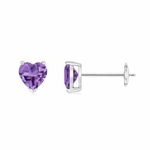Natural Amethyst Heart Solitaire Stud Earrings in 14K Gold (Grade-AA , 5MM) - £244.76 GBP