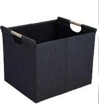 Collapsible Storage Bin ~ DK GREY ~ Linen Fabric w/Wooden Handles ~ 12.7... - $40.00