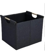 Collapsible Storage Bin ~ DK GREY ~ Linen Fabric w/Wooden Handles ~ 12.7... - €34,50 EUR