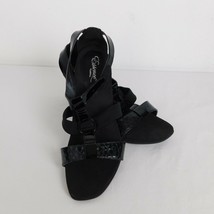 Essence by Aetrex Women Shoe 11 A/B Black Leather Sandal 2.5&quot; Heel Hook Loop - £30.44 GBP