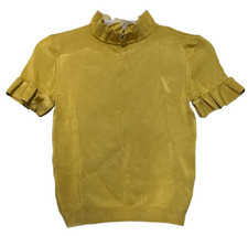 Bebe Womens Gold Ribbed Ruffle Short Sleeves Stretch Top Size XS - £7.82 GBP
