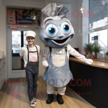 Silver Fish And Chips mascot costume character dressed with a Boyfriend Jeans an - $1,269.00